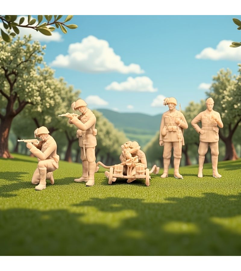 1:72 مقياس نموذج جندي إيطالي مجموعة أدوات نماذج عالية التفاصيل تحتوي على 5 تماثيل صغيرة غير مصبوغة من الراتنج البني الفاتح لشخصيات عسكرية تاريخية لألعاب الحرب والمشاهد التكتيكية وصناعة الديوراما على طاولة الرمال - Image 3