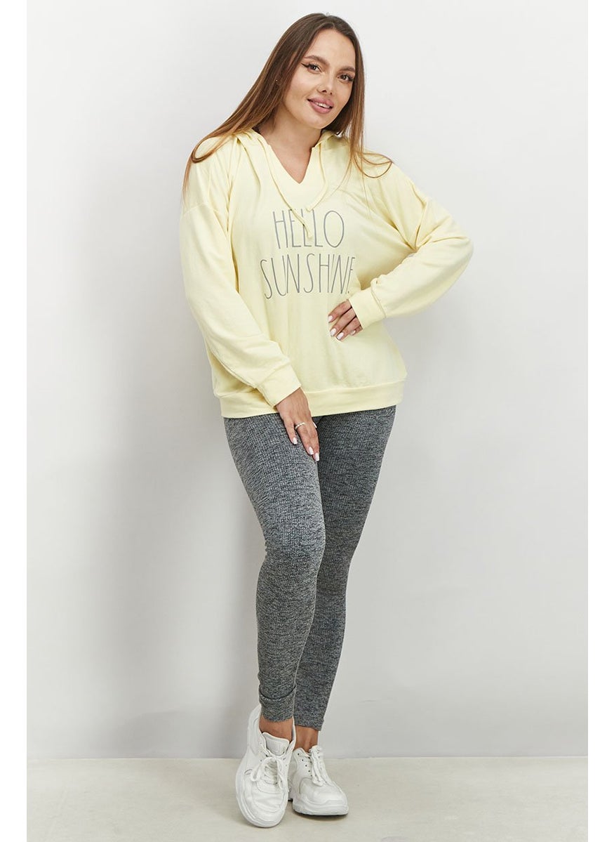 Rae Dunn - Women Hooded With Drawstring Graphic Print Sweatshirt, Yellow - Image 1