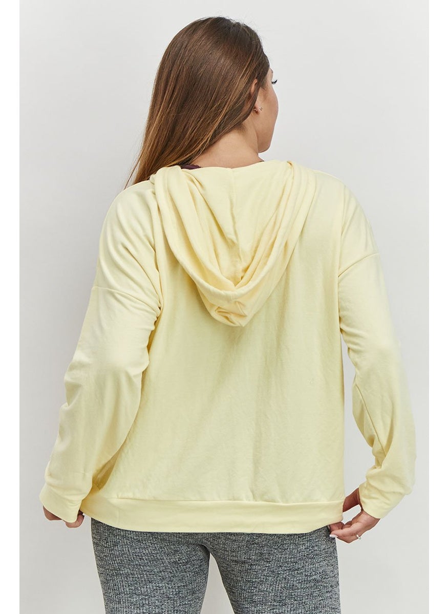 Rae Dunn - Women Hooded With Drawstring Graphic Print Sweatshirt, Yellow - Image 1