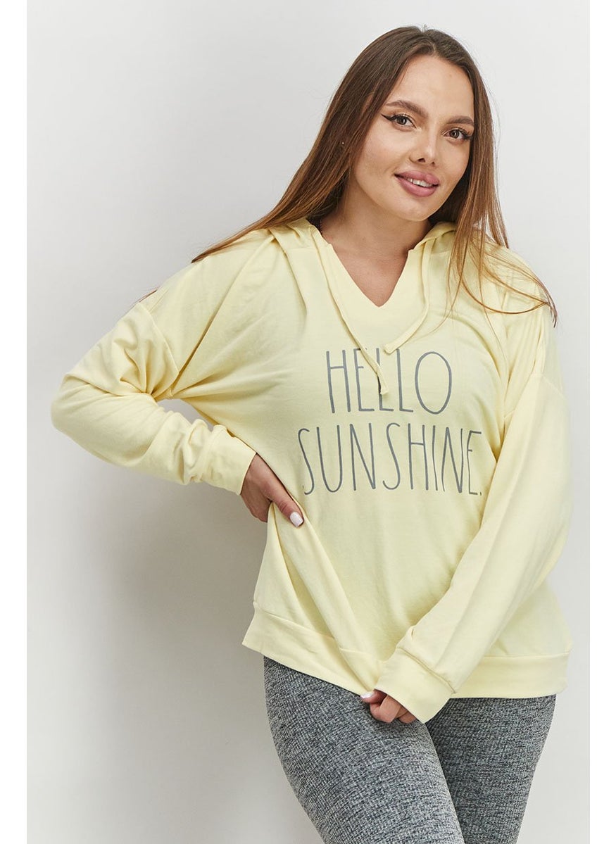 Rae Dunn - Women Hooded With Drawstring Graphic Print Sweatshirt, Yellow - Image 1