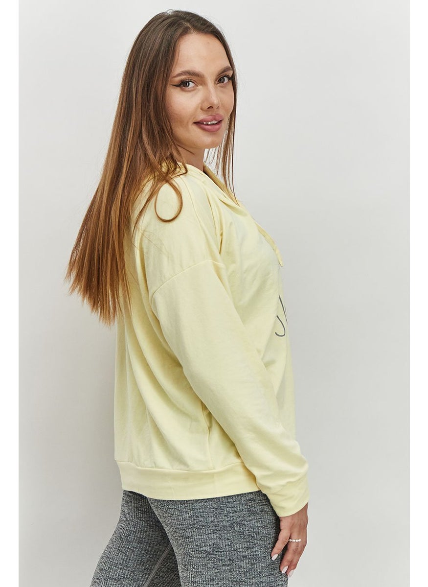 Rae Dunn - Women Hooded With Drawstring Graphic Print Sweatshirt, Yellow - Image 1