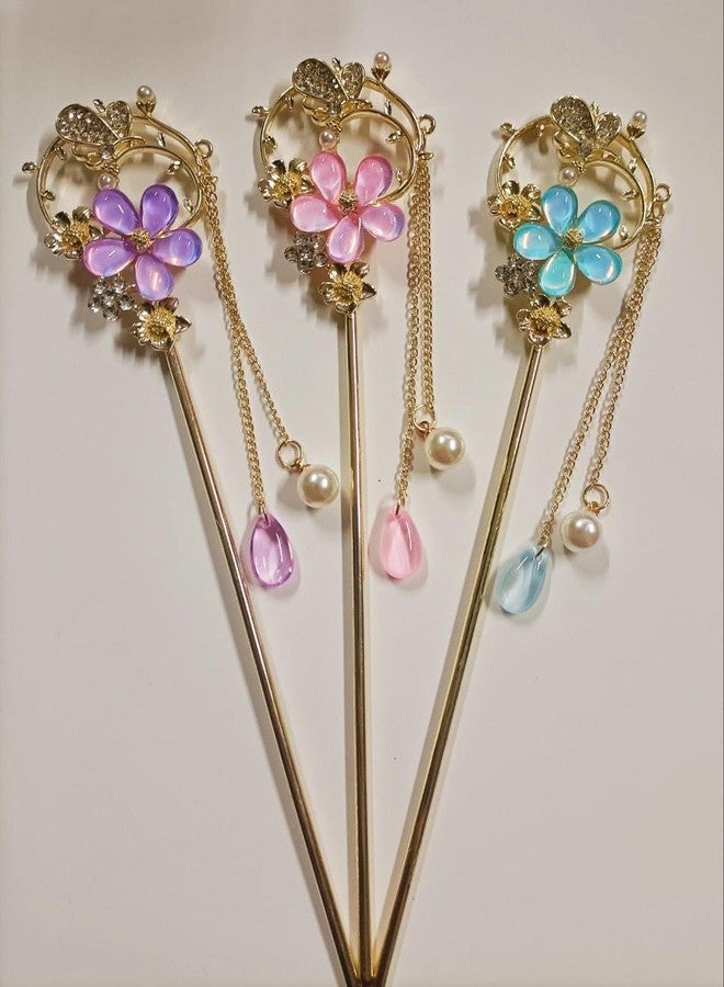 Plenteous مجموعة كبيرة من دبابيس الشعر الخشبية المزينة بالزهور المصنوعة يدويًا على الطراز القديم، مثالية لتسريحات الشعر الطويل، إكسسوارات شعر، دبابيس شعر خشبية مزدوجة على شكل زهور، دبابيس شعر مزينة بالزهور للنساء والفتيات (متعددة الألوان) - Image 3