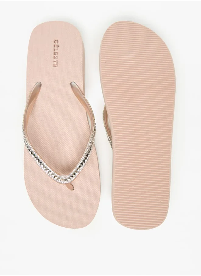 سيليست Womens Embellished Thong Slippers