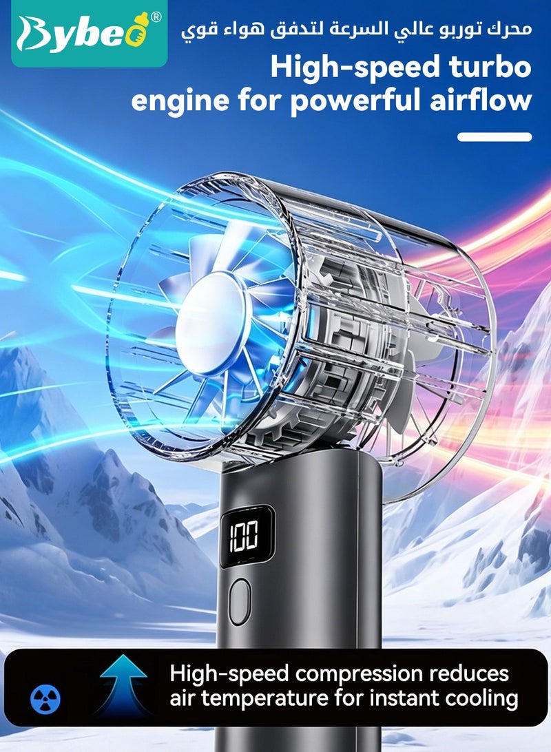 Bybeo Portable Handheld Turbo Fan, USB Rechargeable Personal Fans, Mini Pocket Fans with LED Display＆Phone Stand, Small Personal Fan for Travel, Outdoor, Camping, Beach, Makeup, 1-100 Gears Adjustable - Image 4