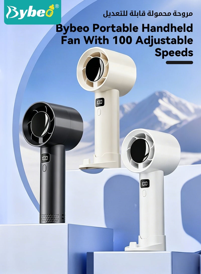 Bybeo Portable Handheld Turbo Fan, USB Rechargeable Personal Fans, Mini Pocket Fans with LED Display＆Phone Stand, Small Personal Fan for Travel, Outdoor, Camping, Beach, Makeup, 1-100 Gears Adjustable - Image 2