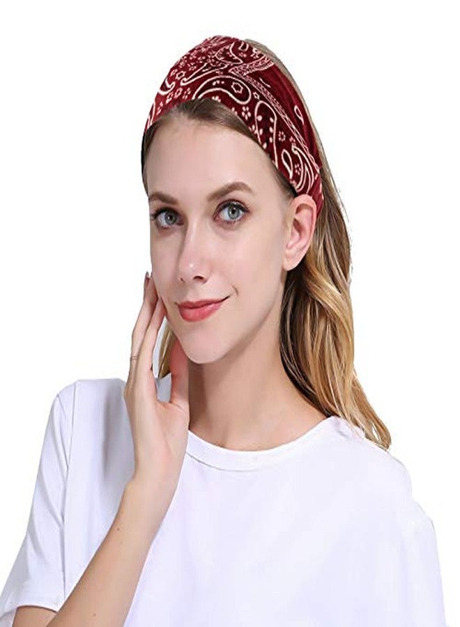 Carede Paisley Bandana Headband for Women with Elastic Yoga Headband Outdoor Hairband Adjustable Turban Headwrap,Pack of 6 - Image 3