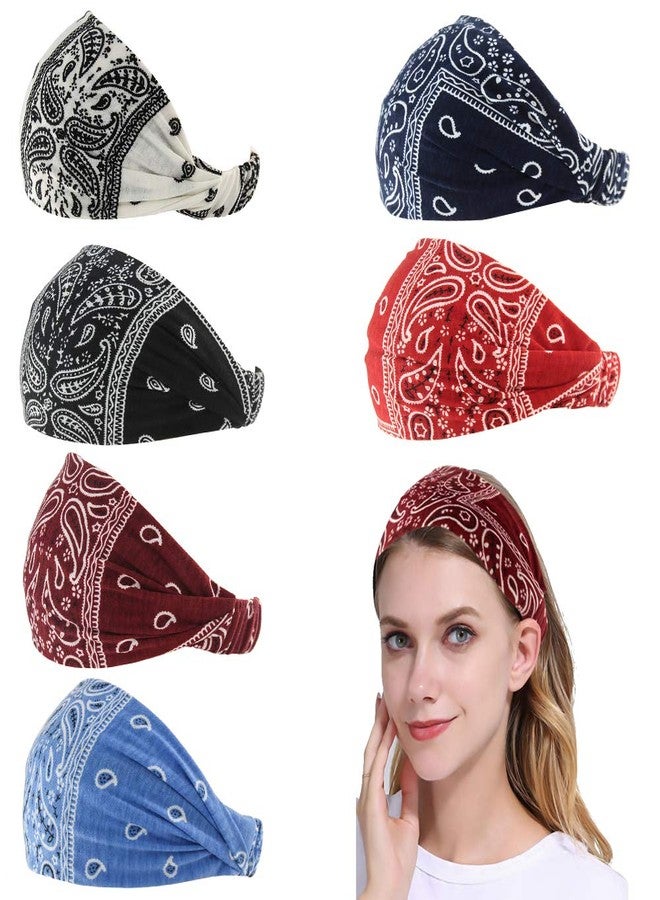 Carede Paisley Bandana Headband for Women with Elastic Yoga Headband Outdoor Hairband Adjustable Turban Headwrap,Pack of 6 - Image 1