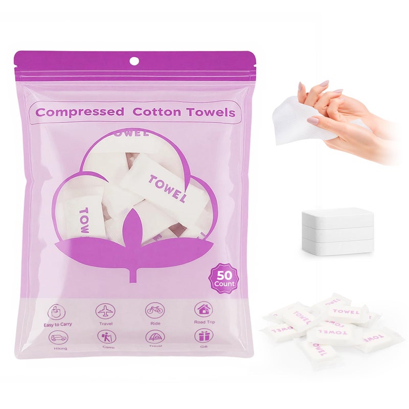 Classycoo XL Compressed Towel Tablets- 50 PCS Disposable Face Towelettes Washcloths Mini Purse Travel Size Essentials, Portable Cotton Coin Tissue for Camping, Hiking, Sport, Hand Wipes (Thickened) - Image 1