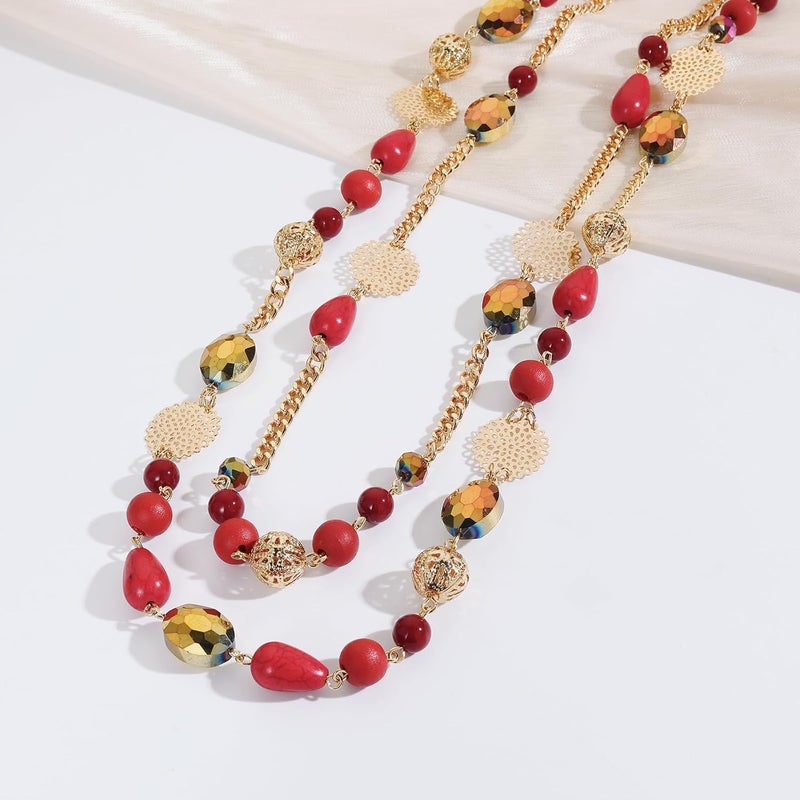 Bocar Long Necklaces for Women Trendy, Boho Layered Crystal Beaded Collar Necklaces for Women, Fashion Statement Necklaces Jewelry - Image 4