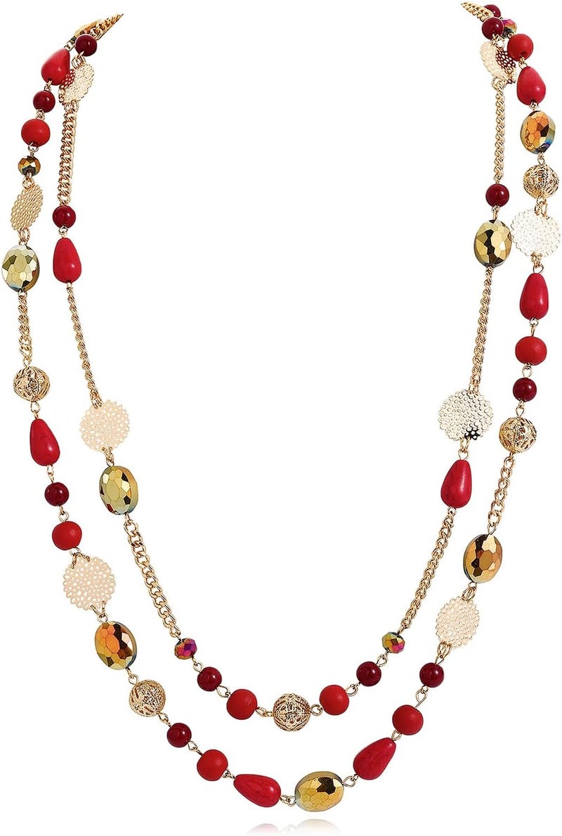 Bocar Long Necklaces for Women Trendy, Boho Layered Crystal Beaded Collar Necklaces for Women, Fashion Statement Necklaces Jewelry - Image 1