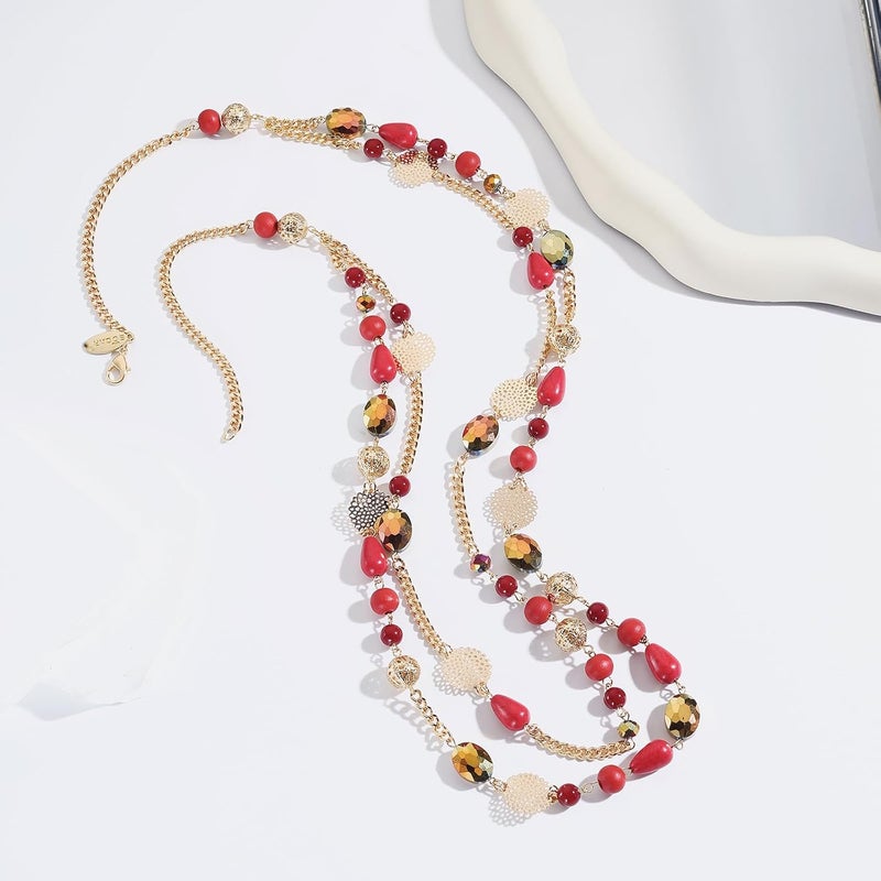 Bocar Long Necklaces for Women Trendy, Boho Layered Crystal Beaded Collar Necklaces for Women, Fashion Statement Necklaces Jewelry - Image 2
