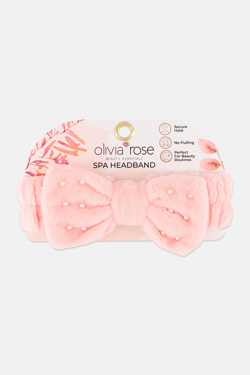 Olivia Rose Women Embellished Bow Spa Headband, Pink - Image 1