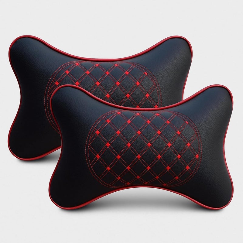 AdroitZ Pack of 2 Embroidery Car Neck Rest Pillows – Ergonomic Headrest Cushions, Firm Neck Support for Long Drives, Stylish Pillow & Comfortable Interior Accessories 2025 - Image 1