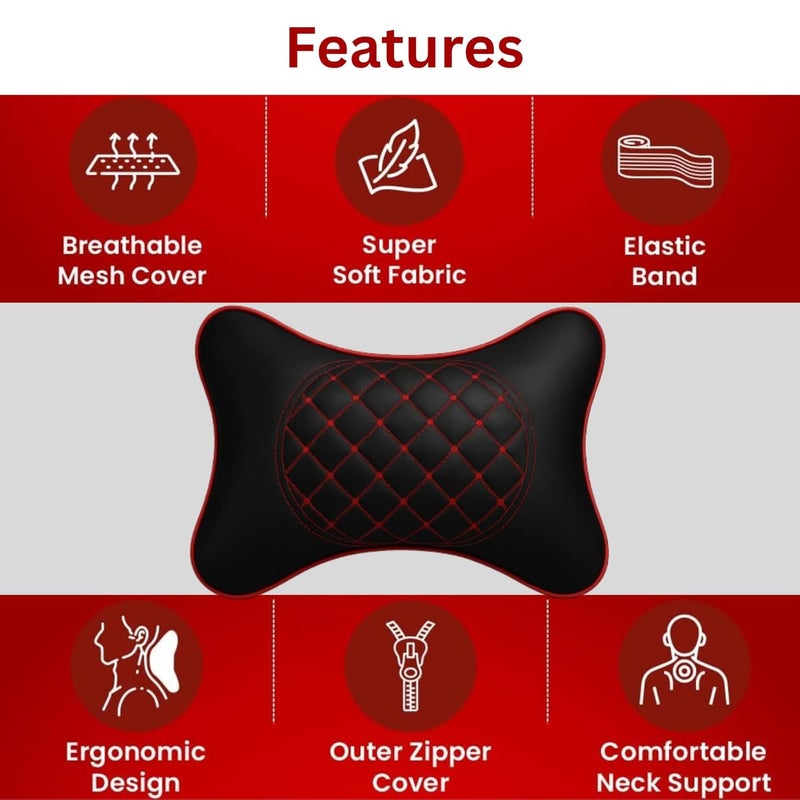 AdroitZ Pack of 2 Embroidery Car Neck Rest Pillows – Ergonomic Headrest Cushions, Firm Neck Support for Long Drives, Stylish Pillow & Comfortable Interior Accessories 2025 - Image 3