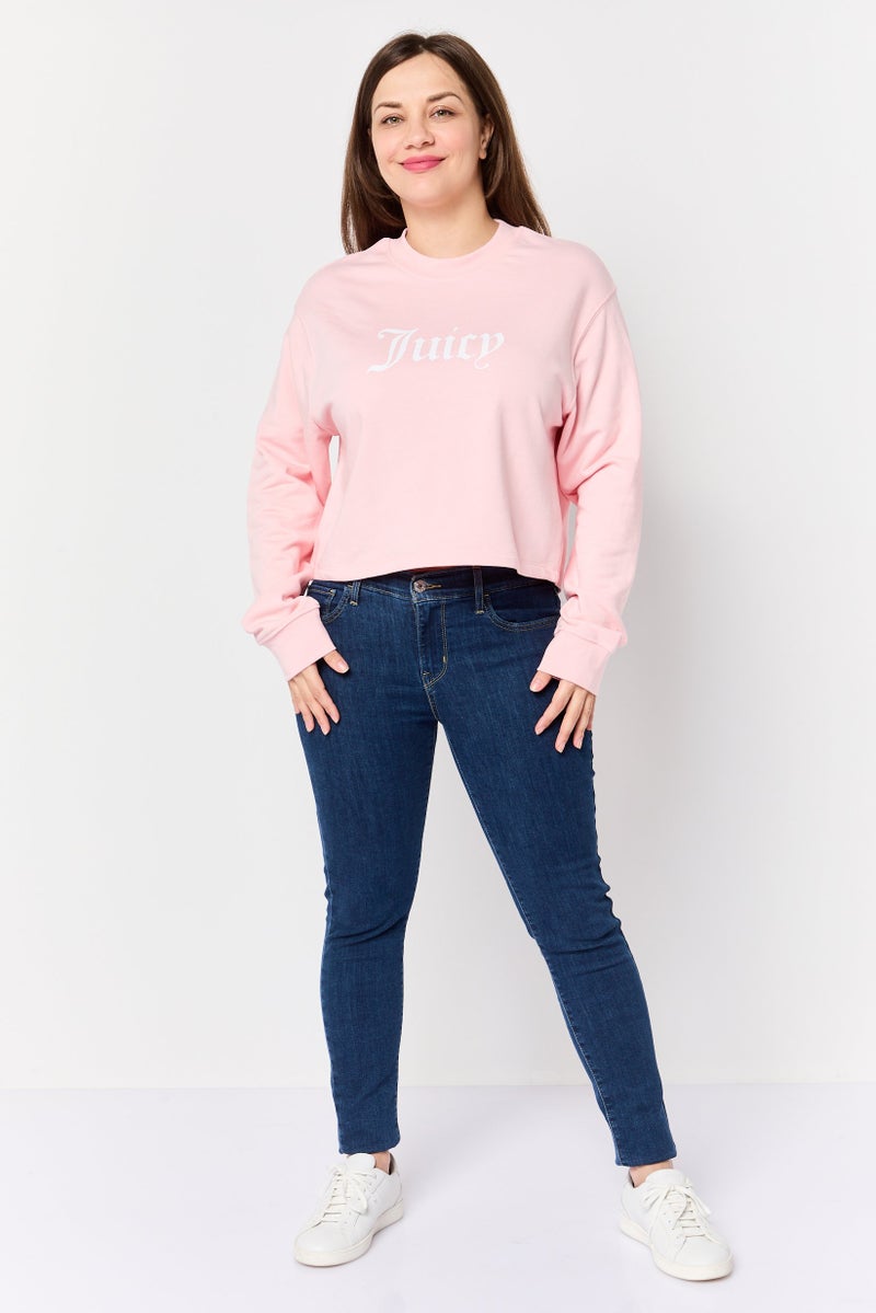 Juicy Couture Women Crew Neck Brand Logo Long Sleeve Sweatshirt, Pink - Image 3