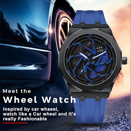 IIK COLLECTION Men's Car Wheel Watch with Spinning Car Rim Hub Design with Silicon Strap|| Analog | Quartz Movement|| Water Resistant, Scratch Resistant - Image 2