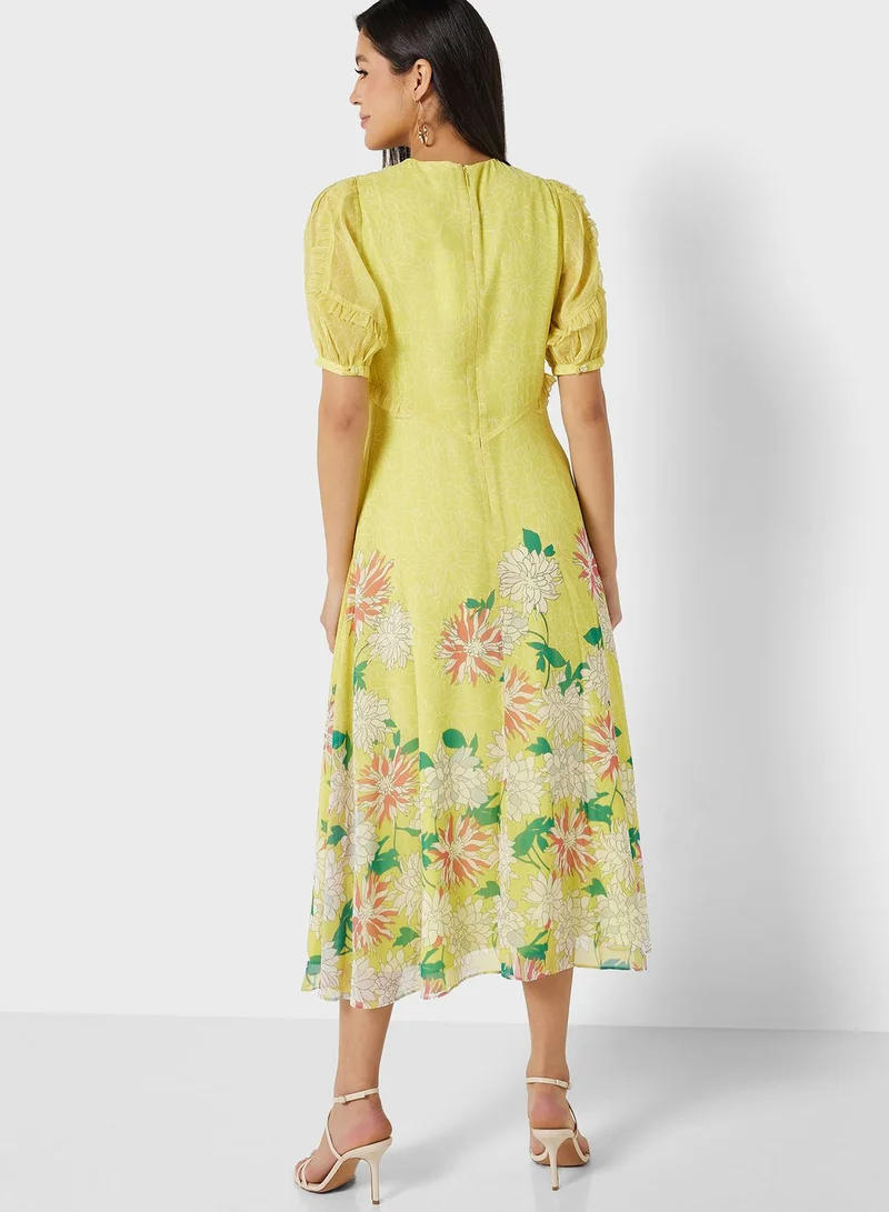 Ted Baker Floral Print Puff Sleeve Dress