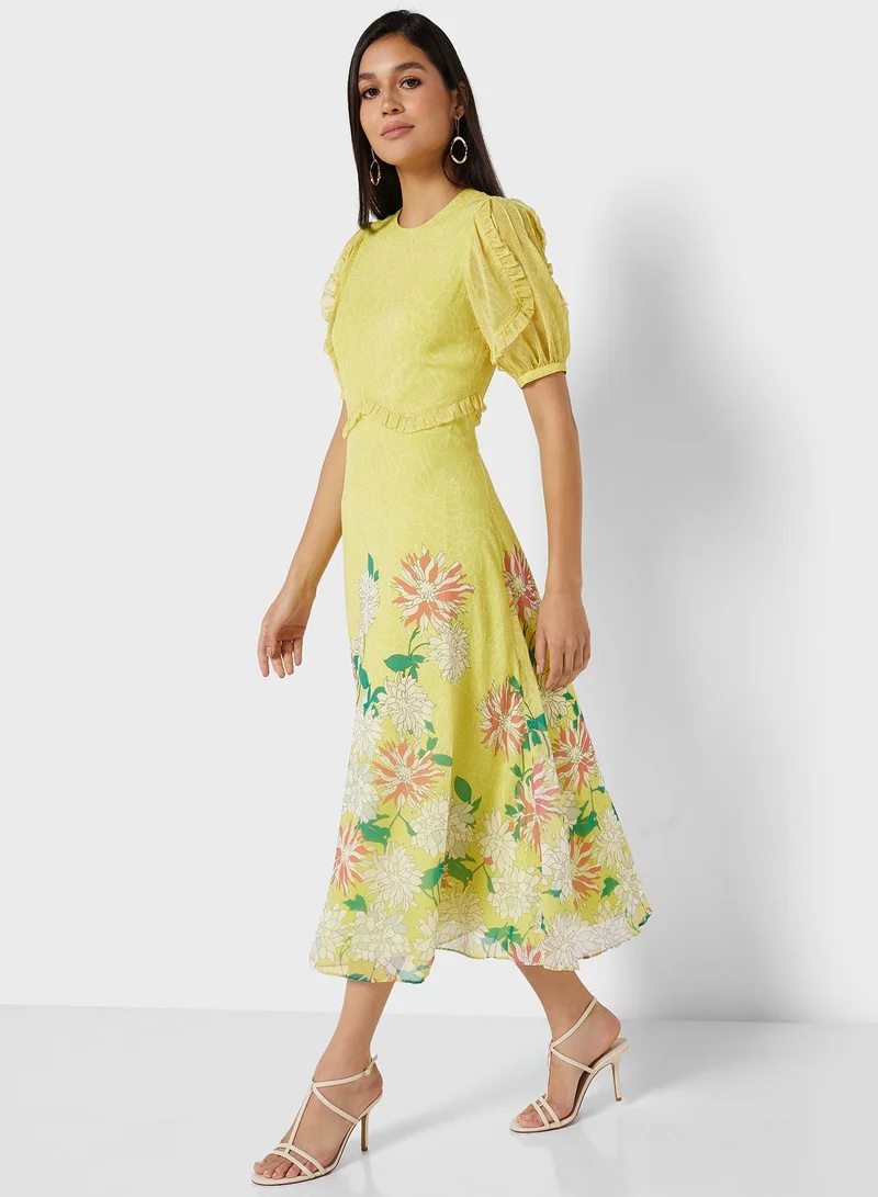 Ted Baker Floral Print Puff Sleeve Dress