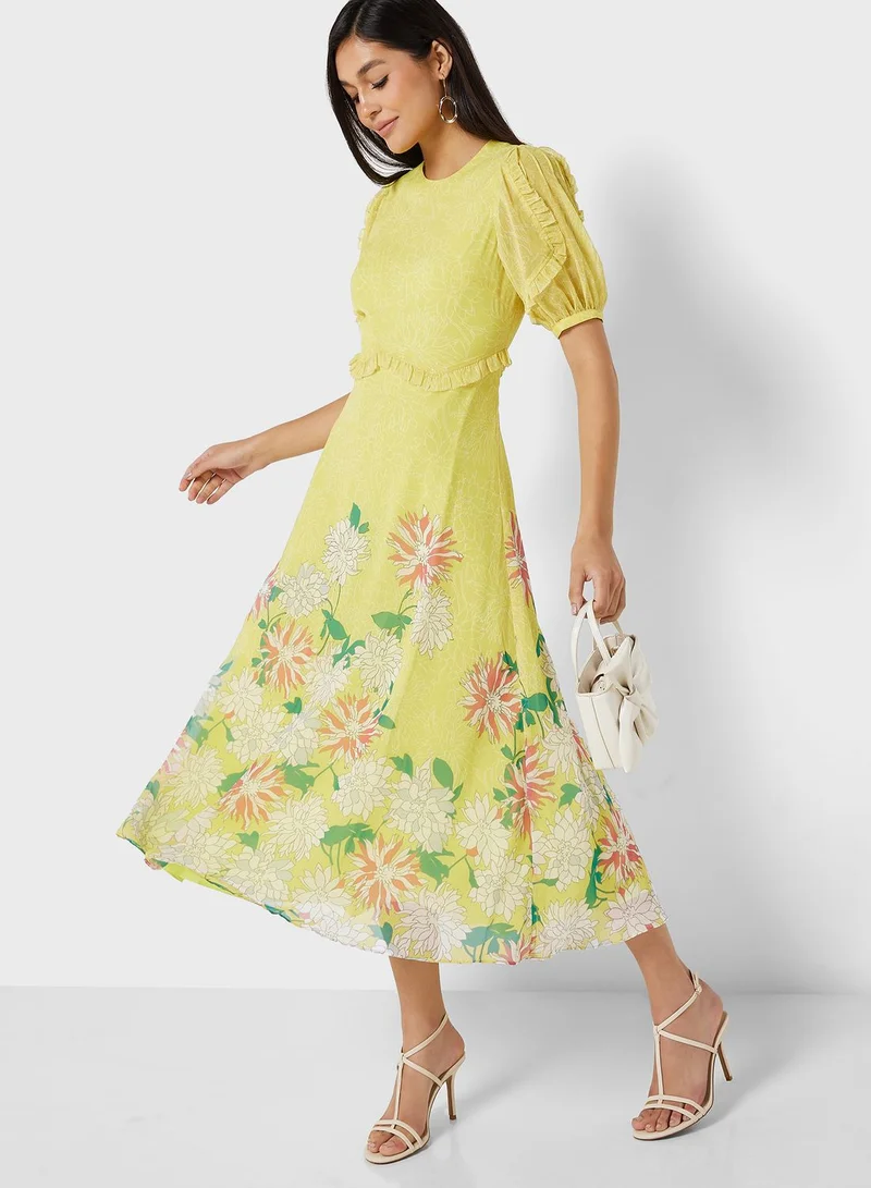 Ted Baker Floral Print Puff Sleeve Dress