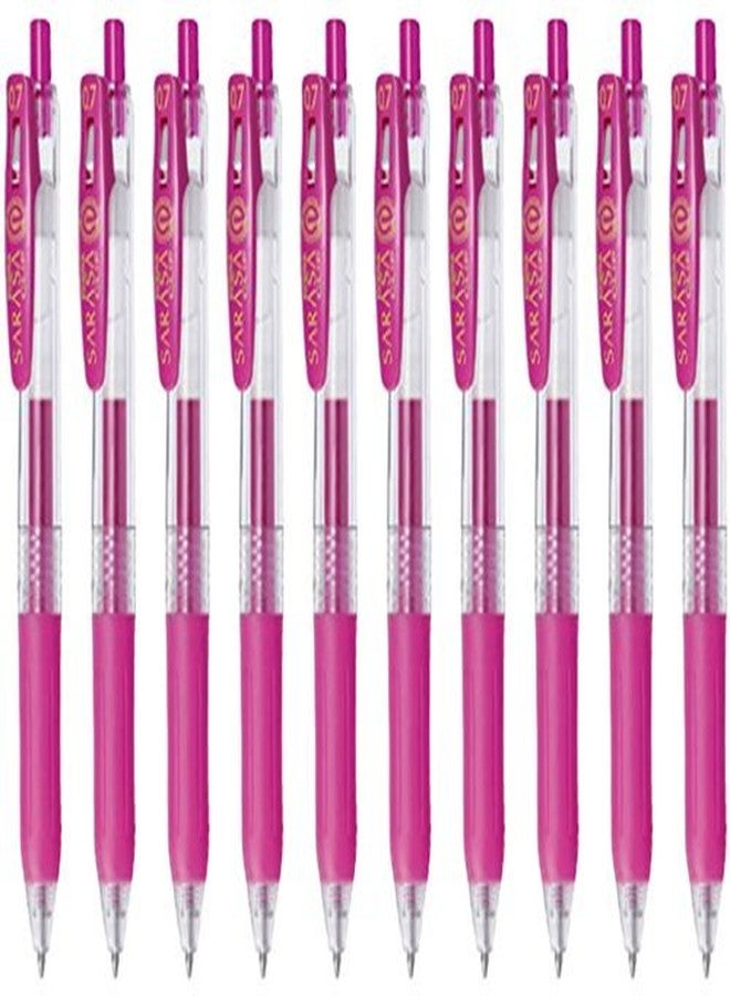 Zebra Sarasa Clip 0.7 Retractable Gel Ink Pen, Rubber Grip, 0.7mm, Magenta Ink, Value Set of 10