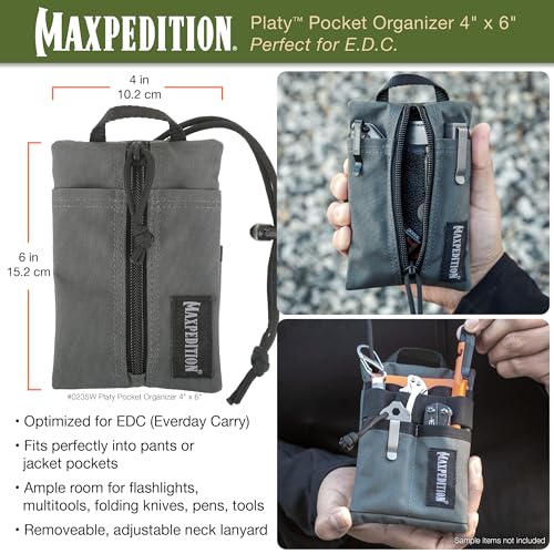 MAXPEDITION Platy Pocket Organizer Durable EDC Tool Pouch for Men Neck Wallet with Paracord Lanyard Holds Flashlight Multitool Pen Notebook Wolf Gray 4 x 6 - Image 3