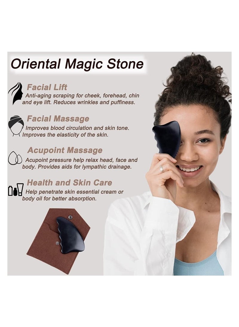 SYOSI - Gua Sha Facial Body Massage Tools Unique 9-Edge Gua Sha Bian Stone 3D Gua Sha Stone with Ridges Gentle Gua Sha Scraping Massage Tool Black - Image 1