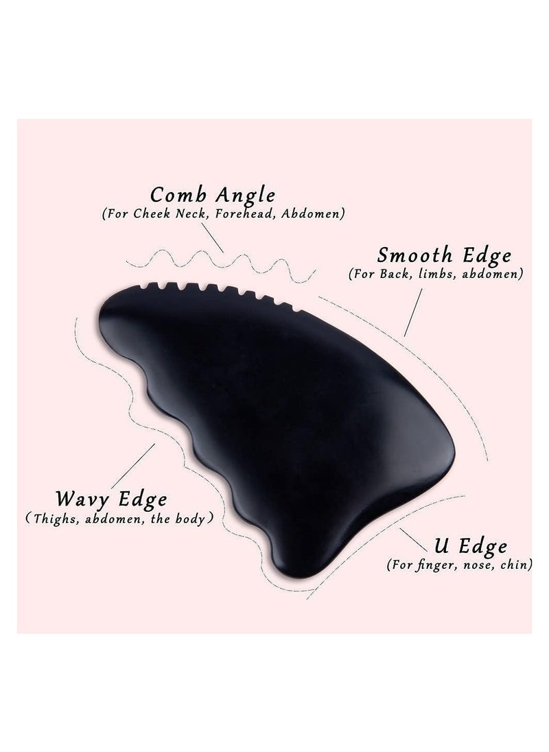 SYOSI - Gua Sha Facial Body Massage Tools Unique 9-Edge Gua Sha Bian Stone 3D Gua Sha Stone with Ridges Gentle Gua Sha Scraping Massage Tool Black - Image 1
