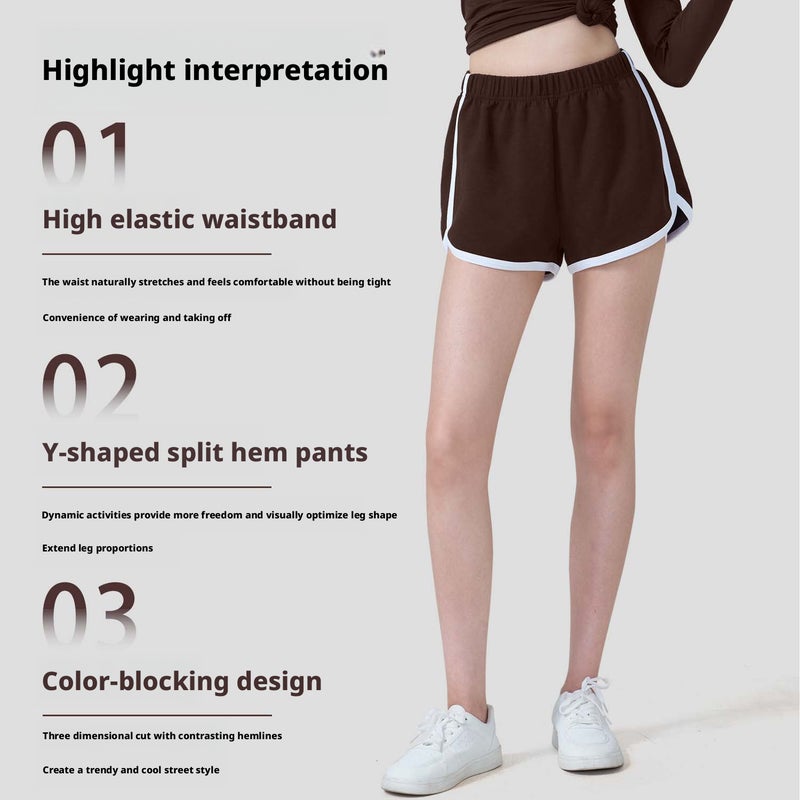 Retro Color-Block Yoga Shorts for Women, High Waist Breathable Sport Casual - Image 2
