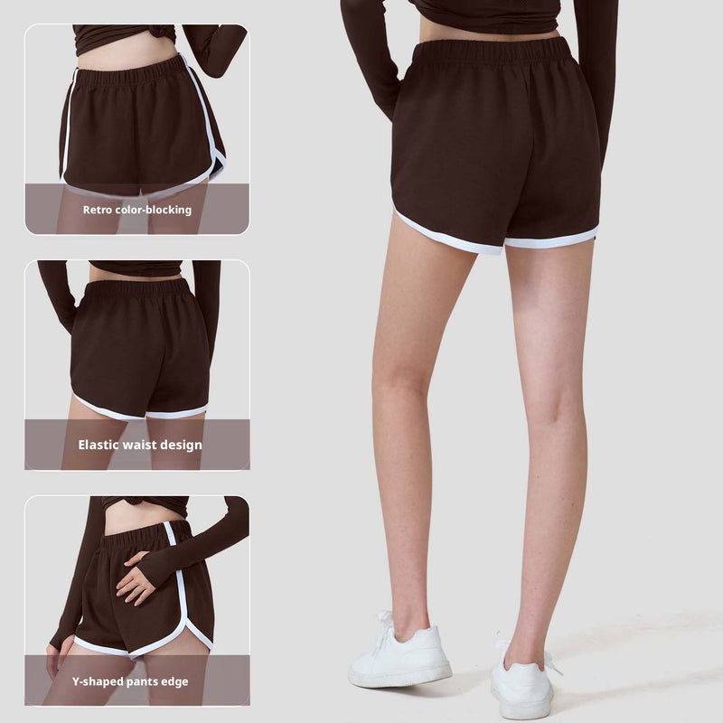 Retro Color-Block Yoga Shorts for Women, High Waist Breathable Sport Casual - Image 1