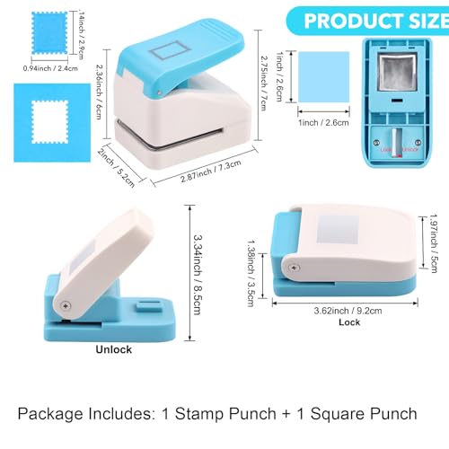 CYFUN DESIGN 2 Pcs Paper Punch | 1 inch Square Punch | 1.1X0.9 inch Embossing Postage Stamp Shape Puncher | Square Stamp Hole Puncher | Portable Lever Craft Hole Punches for Crafting DIY Scrapbooking Projects - Image 3