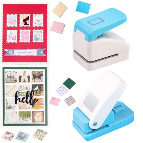 CYFUN DESIGN 2 Pcs Paper Punch | 1 inch Square Punch | 1.1X0.9 inch Embossing Postage Stamp Shape Puncher | Square Stamp Hole Puncher | Portable Lever Craft Hole Punches for Crafting DIY Scrapbooking Projects - Image 1