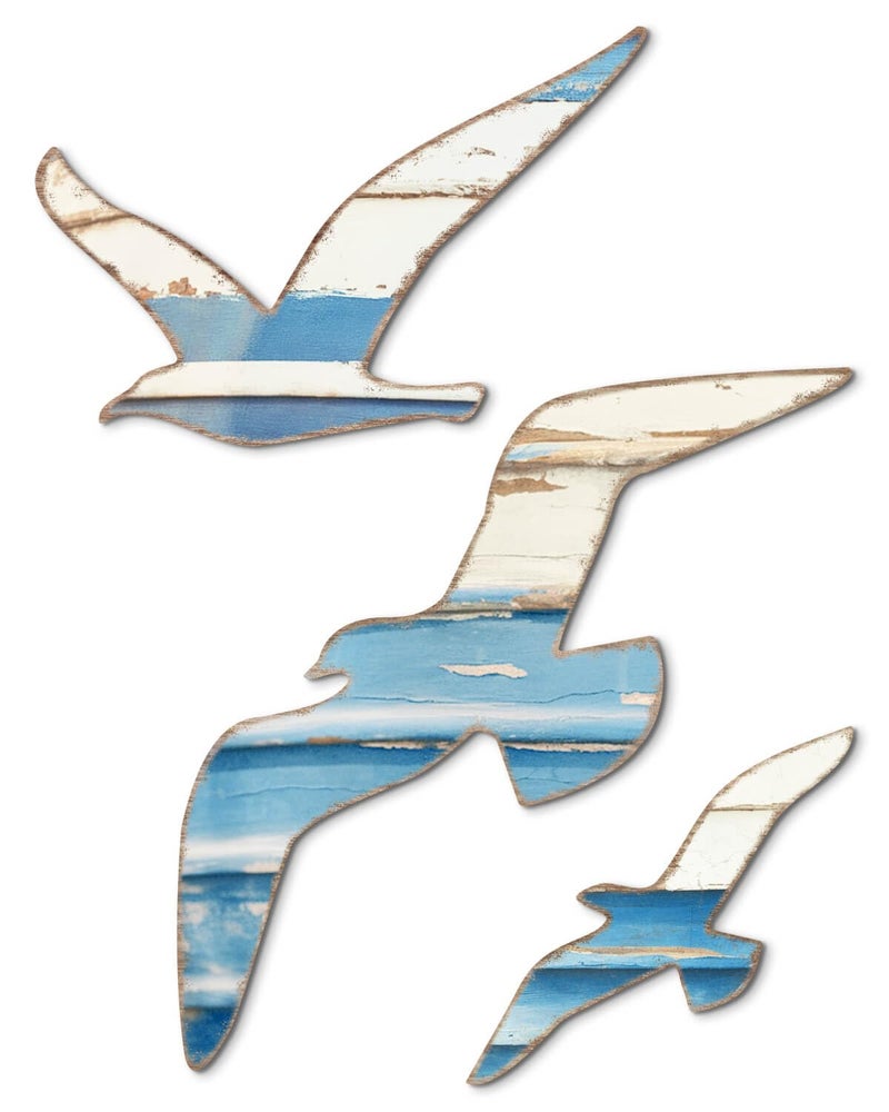 Putuo Decor 3pcs Wood Nautical Decor Seagull Wall Decor Nautical Coastal Theme Wall Art Adhesive Seagull Wall Sculpture Sea Birds Lake House Ocean Decoration Vintage Ornaments For Home Bathroom - Image 1