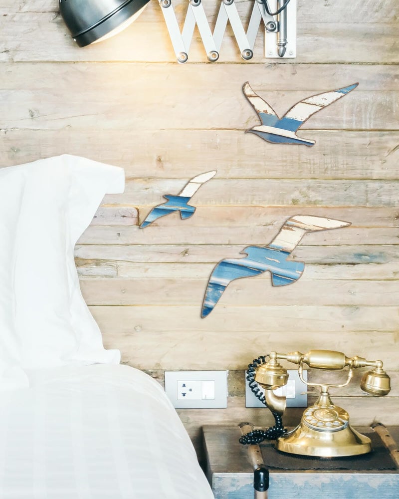 Putuo Decor 3pcs Wood Nautical Decor Seagull Wall Decor Nautical Coastal Theme Wall Art Adhesive Seagull Wall Sculpture Sea Birds Lake House Ocean Decoration Vintage Ornaments For Home Bathroom - Image 5