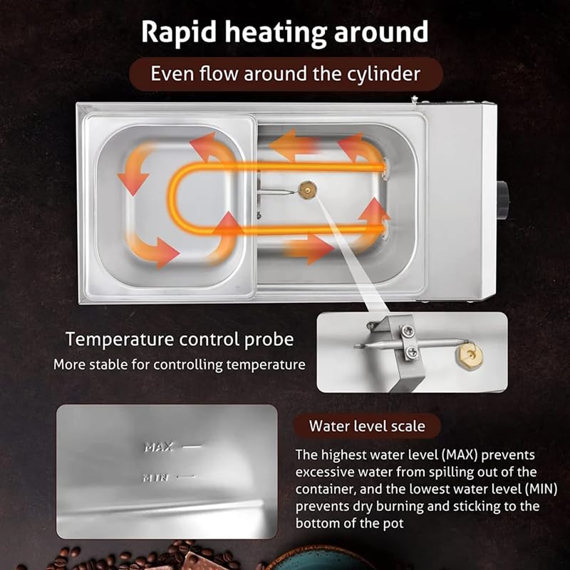 HG ENTERPRISES INDIA آلة ذوبان الشوكولاتة الكهربائية HG بخزانين مزدوجين | 2 × 1 لتر وعاء تسخين الشوكولاتة من الفولاذ المقاوم للصدأ | آلة ذوبان الشوكولاتة بدرجة غذائية تجارية للمخابز، فوندو، حلوى وتحضير الحلويات - Image 4