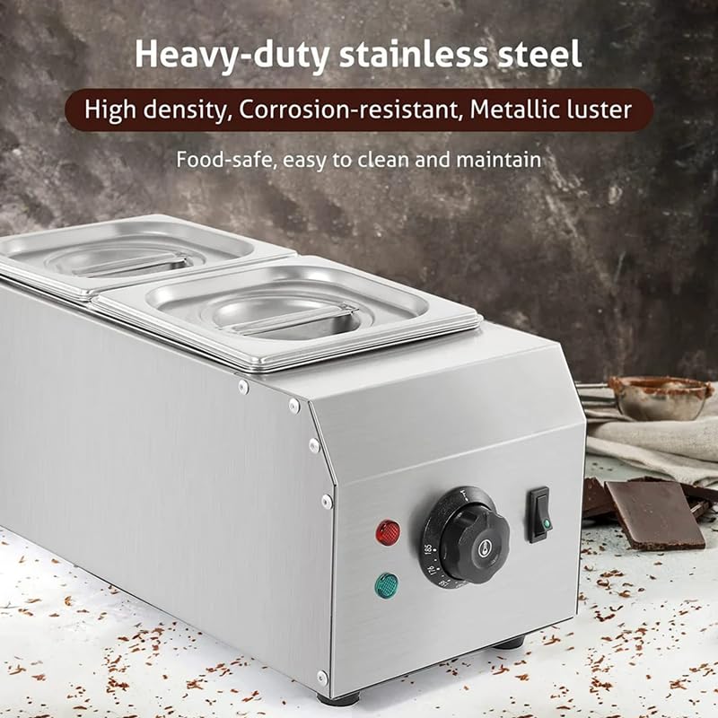 HG ENTERPRISES INDIA آلة ذوبان الشوكولاتة الكهربائية HG بخزانين مزدوجين | 2 × 1 لتر وعاء تسخين الشوكولاتة من الفولاذ المقاوم للصدأ | آلة ذوبان الشوكولاتة بدرجة غذائية تجارية للمخابز، فوندو، حلوى وتحضير الحلويات - Image 2