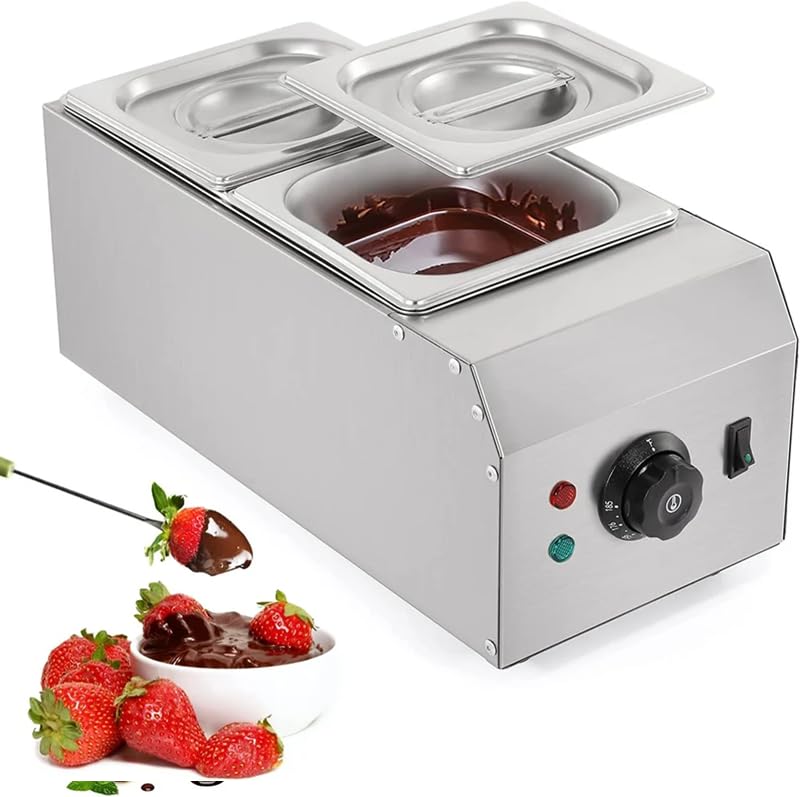 HG ENTERPRISES INDIA آلة ذوبان الشوكولاتة الكهربائية HG بخزانين مزدوجين | 2 × 1 لتر وعاء تسخين الشوكولاتة من الفولاذ المقاوم للصدأ | آلة ذوبان الشوكولاتة بدرجة غذائية تجارية للمخابز، فوندو، حلوى وتحضير الحلويات - Image 1