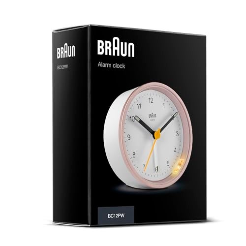 Braun Classic Analogue Alarm Clock with Snooze and Light, Quiet Quartz Movement, Crescendo Beep Alarm in White and Rose, Model BC12PW. - Image 4