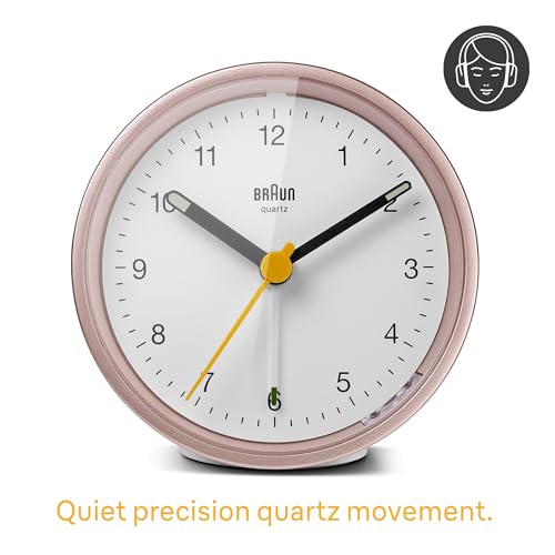 Braun Classic Analogue Alarm Clock with Snooze and Light, Quiet Quartz Movement, Crescendo Beep Alarm in White and Rose, Model BC12PW. - Image 2