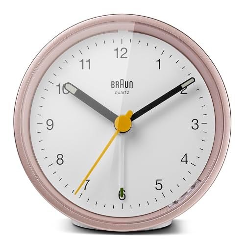 Braun Classic Analogue Alarm Clock with Snooze and Light, Quiet Quartz Movement, Crescendo Beep Alarm in White and Rose, Model BC12PW. - Image 5
