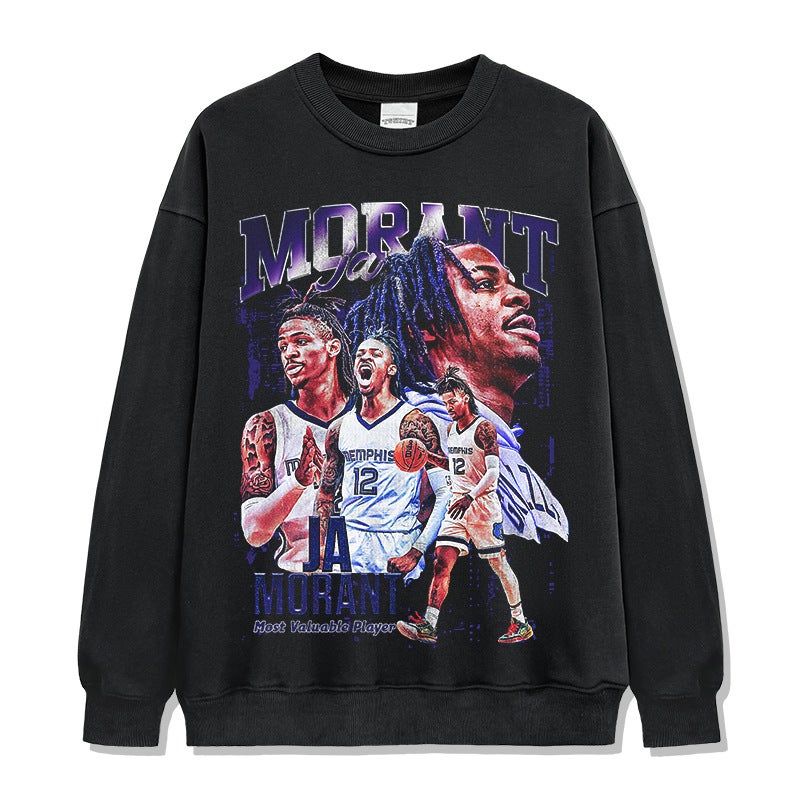 Generic 2022 New Grizzlies Ja Morant Print Tee Black Crewneck Sweat 