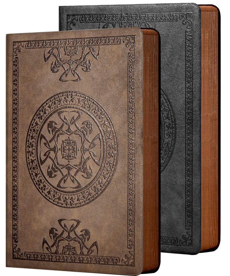 CAGIE 2 Pack Leather Vintage Journal for Men Soft Cover Lined Pages Notebook 180 Lay Flat for Writing Travel Diary, 5.7'' x 8.3'', Black, Dark Brown - Image 1