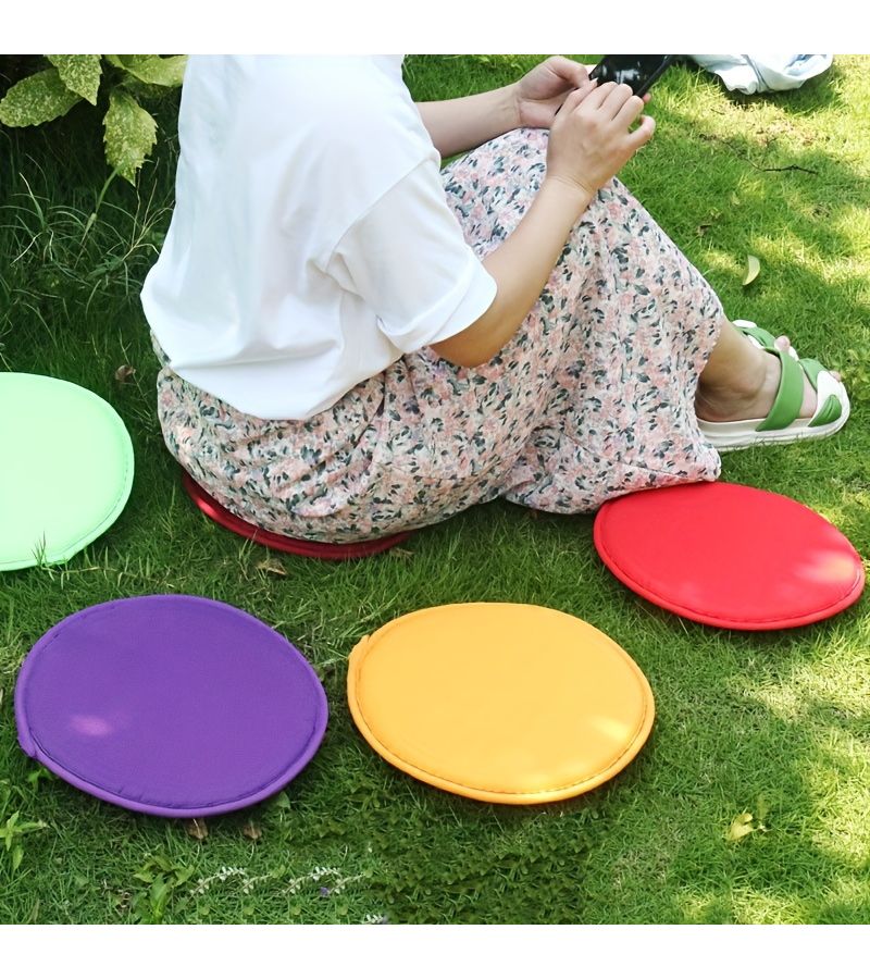 Random Color Set of 7 Vibrant 12 Inch Round Polyester Seat Cushions - Image 3