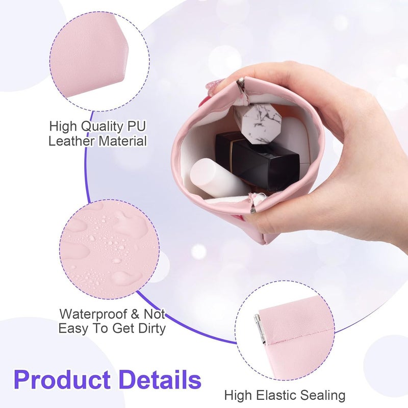 Hidak Waterproof PU Leather Pocket Cosmetic Bag Squeeze Top Makeup Bag Portable No Zipper Self Closing Small Makeup Pouch for Women Travel Storage Bag (Multi Color - 2) - Image 2
