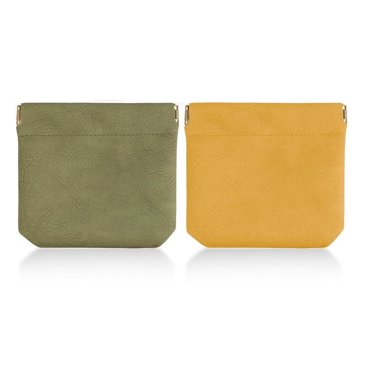 Hidak Waterproof PU Leather Pocket Cosmetic Bag Squeeze Top Makeup Bag Portable No Zipper Self Closing Small Makeup Pouch for Women Travel Storage Bag (Multi Color - 2) - Image 1
