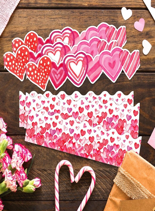 Omlisca Valentine's Day Bulletin Board Decorations 78.7ft Die-Cut Watercolor Heart Borders Classroom Decor Pink Heart Sweet Valentine Wall Decals for School Wedding Anniversary Party Supplies - Image 2
