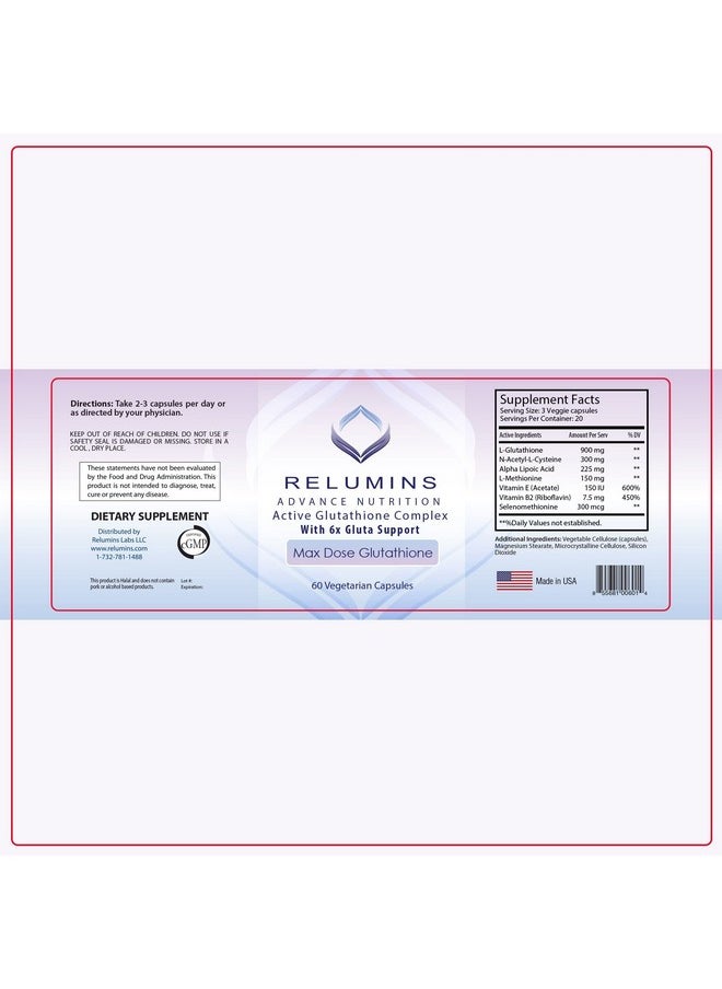 Advance Nutrition Active Glutathione Complex With 6X Gluta Support Max Dose (60 Vegetarian Capsules)