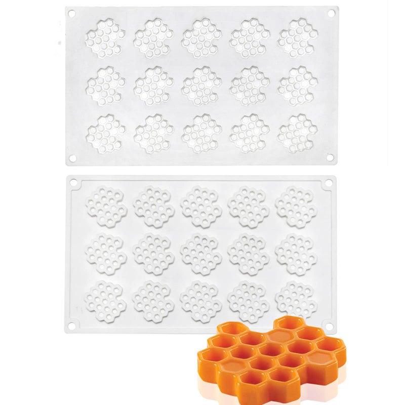 DDlife 2 Pcs 15 Cavity Honeycomb Bee Silicone Fondant MoldBee Candy Silicone MoldSilicone Honeycomb Molds for Chocolate Candy Cake Cupcake White