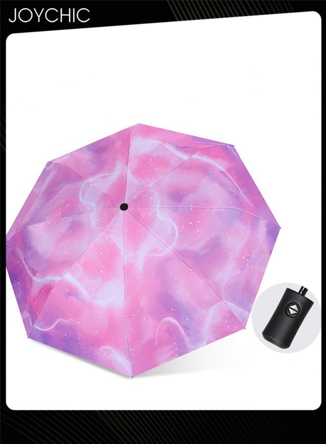 Joychic Women Windproof UPF 50+ UV Protection 3 Folding 8 Ribs Auto Umbrella Sun and Rain Dual-Purpose Umbrella Pink/Purple - Image 1