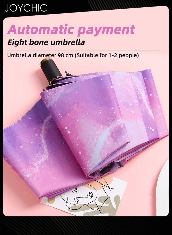 Joychic Women Windproof UPF 50+ UV Protection 3 Folding 8 Ribs Auto Umbrella Sun and Rain Dual-Purpose Umbrella Pink/Purple - Image 2