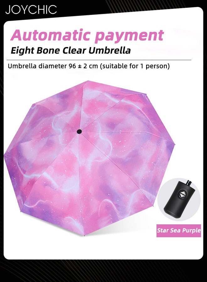Joychic Women Windproof UPF 50+ UV Protection 3 Folding 8 Ribs Auto Umbrella Sun and Rain Dual-Purpose Umbrella Pink/Purple - Image 3